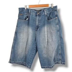Southpole Denim Shorts Baggy Fit Distressed Blue Jean Shorts Size 38‎